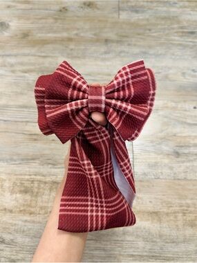 Plaid Big Bow Headband Baby Girl 0-3M Rust Cream Bullet Fabric